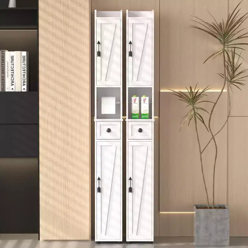 Armario de Almacenamiento Alto y Delgado para Baño con 2 Puertas y Cajón – Blanco