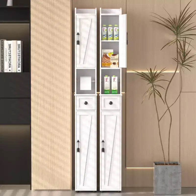 Armario de Almacenamiento Alto y Delgado para Baño con 2 Puertas y Cajón – Blanco