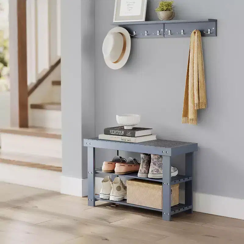 Banco zapatero, organizador de almacenamiento de zapatos de bambú de 3 niveles, banco de entrada, soporta hasta 129.7 kg, 28.7 x 70.1 x 45.2 cm, para entrada, baño, dormitorio