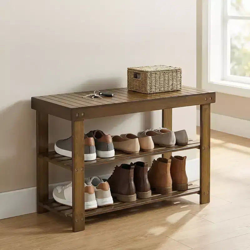 Banco zapatero, organizador de almacenamiento de zapatos de bambú de 3 niveles, banco de entrada, soporta hasta 129.7 kg, 28.7 x 70.1 x 45.2 cm, para entrada, baño, dormitorio