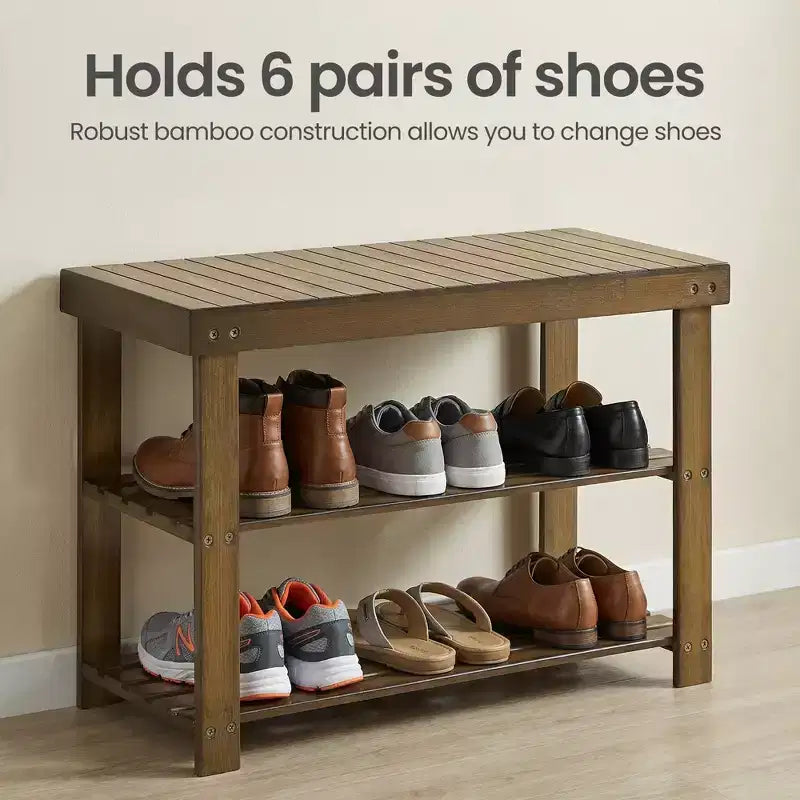Banco zapatero, organizador de almacenamiento de zapatos de bambú de 3 niveles, banco de entrada, soporta hasta 129.7 kg, 28.7 x 70.1 x 45.2 cm, para entrada, baño, dormitorio