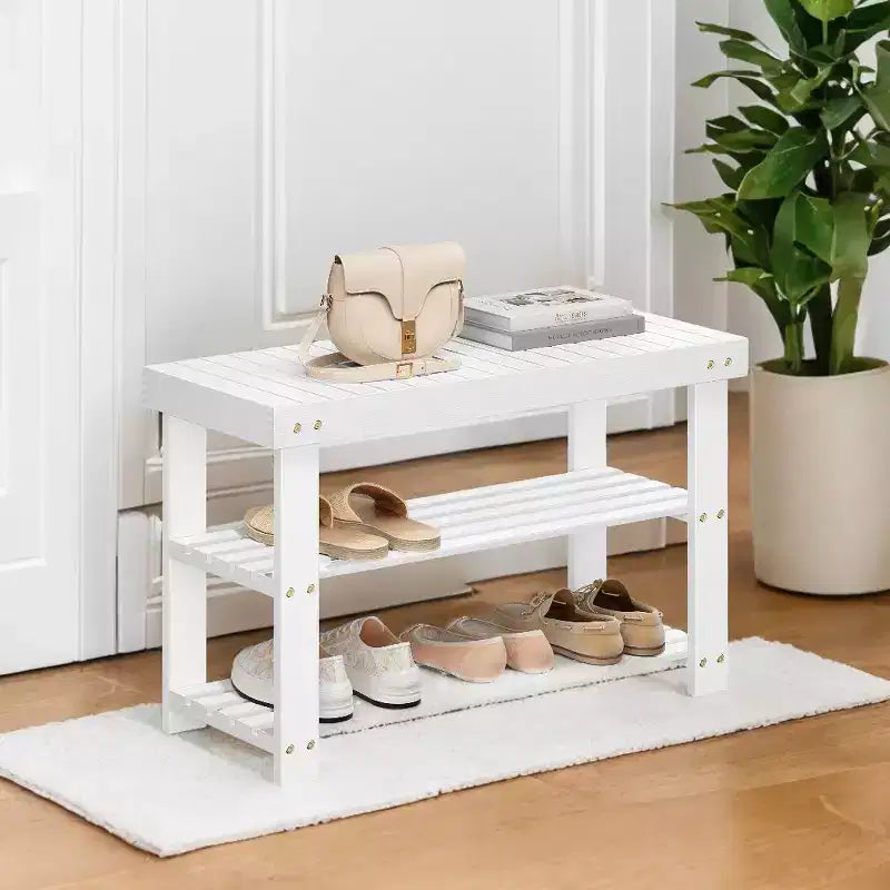 Banco zapatero, organizador de almacenamiento de zapatos de bambú de 3 niveles, banco de entrada, soporta hasta 129.7 kg, 28.7 x 70.1 x 45.2 cm, para entrada, baño, dormitorio