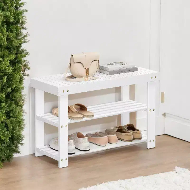 Banco zapatero, organizador de almacenamiento de zapatos de bambú de 3 niveles, banco de entrada, soporta hasta 129.7 kg, 28.7 x 70.1 x 45.2 cm, para entrada, baño, dormitorio