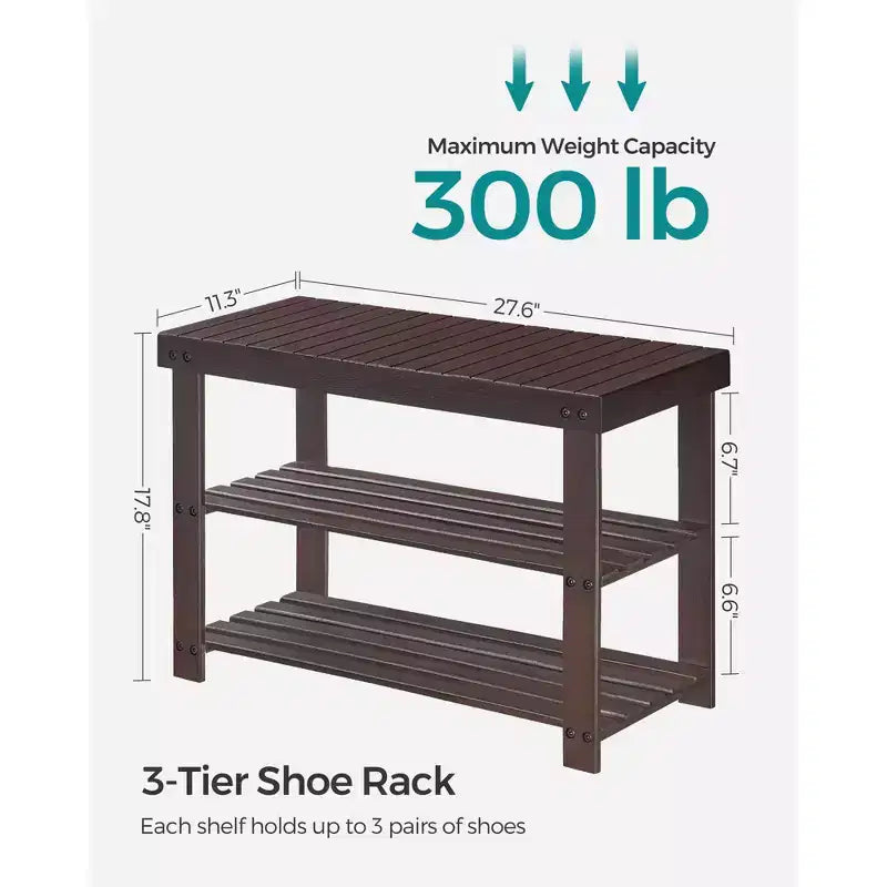 Banco zapatero, organizador de almacenamiento de zapatos de bambú de 3 niveles, banco de entrada, soporta hasta 129.7 kg, 28.7 x 70.1 x 45.2 cm, para entrada, baño, dormitorio
