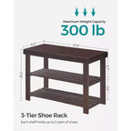 Banco zapatero, organizador de almacenamiento de zapatos de bambú de 3 niveles, banco de entrada, soporta hasta 129.7 kg, 28.7 x 70.1 x 45.2 cm, para entrada, baño, dormitorio