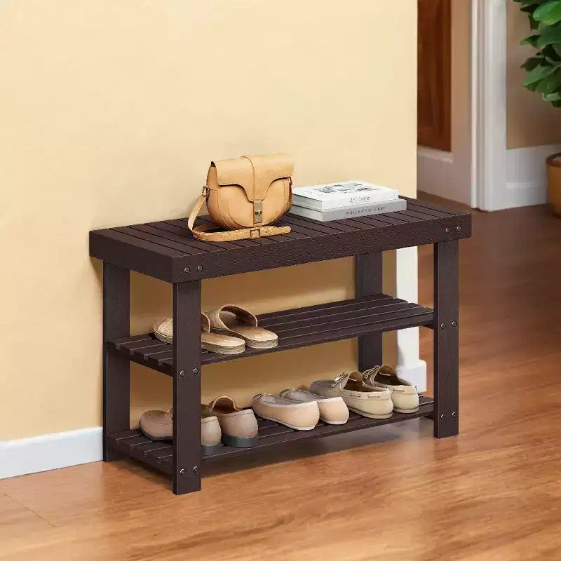 Banco zapatero, organizador de almacenamiento de zapatos de bambú de 3 niveles, banco de entrada, soporta hasta 129.7 kg, 28.7 x 70.1 x 45.2 cm, para entrada, baño, dormitorio