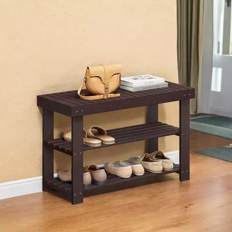 Banco zapatero, organizador de almacenamiento de zapatos de bambú de 3 niveles, banco de entrada, soporta hasta 129.7 kg, 28.7 x 70.1 x 45.2 cm, para entrada, baño, dormitorio