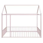 Cama individual de metal con forma de casa y valla, para niños, adolescentes, niñas y niños