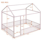 Cama individual de metal con forma de casa y valla, para niños, adolescentes, niñas y niños