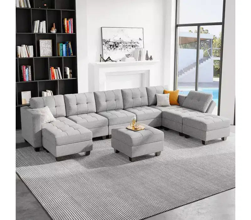 Sofá Modular Weave con Asiento de Almacenamiento y Otomana – 8 Asientos + 8 Laterales