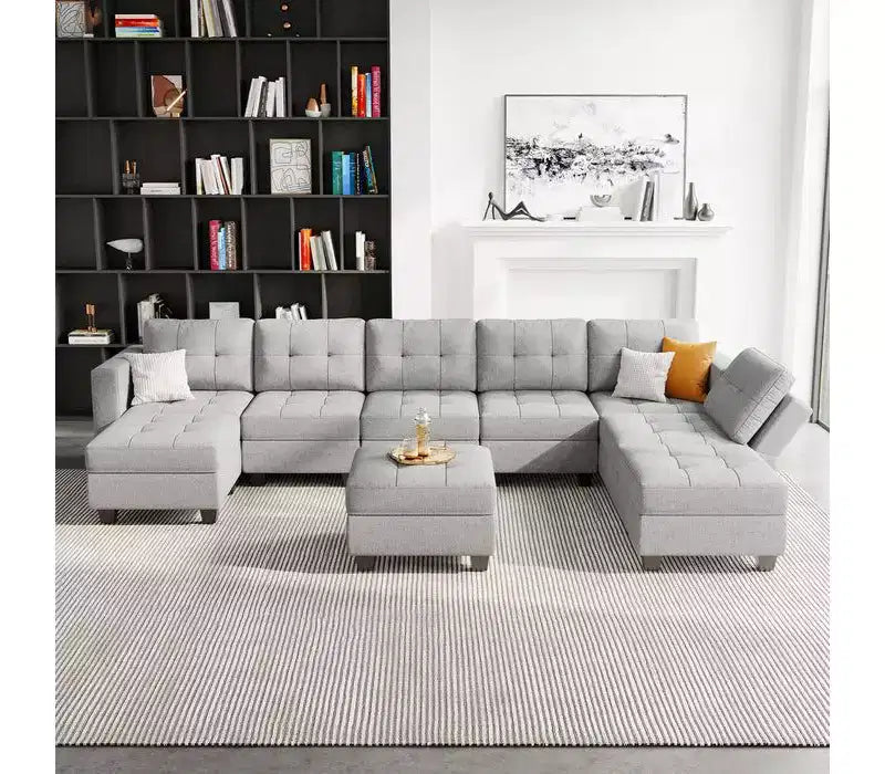 Sofá Modular Weave con Asiento de Almacenamiento y Otomana – 8 Asientos + 8 Laterales