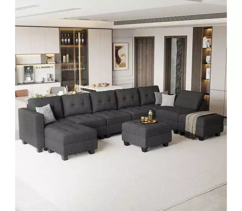Sofá Modular Weave con Asiento de Almacenamiento y Otomana – 8 Asientos + 8 Laterales