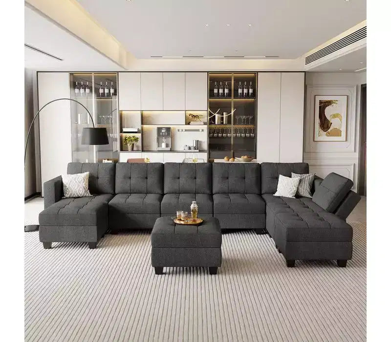 Sofá Modular Weave con Asiento de Almacenamiento y Otomana – 8 Asientos + 8 Laterales