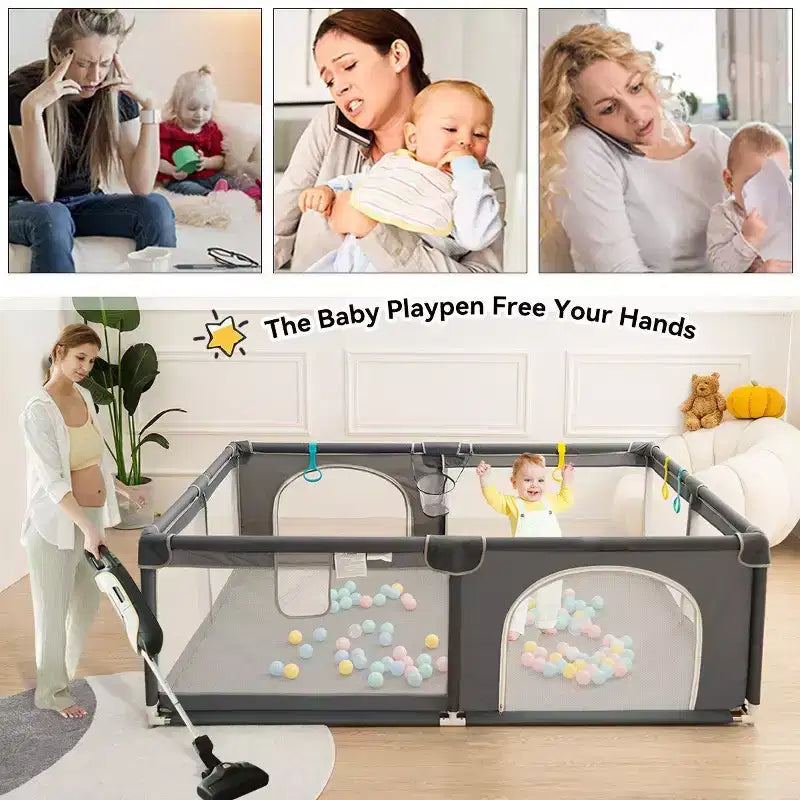Corral de juegos para bebés de 79x79 con 4 paneles - Parque espacioso y seguro portátil