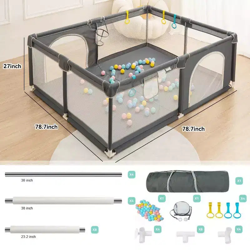 Corral de juegos para bebés de 79x79 con 4 paneles - Parque espacioso y seguro portátil