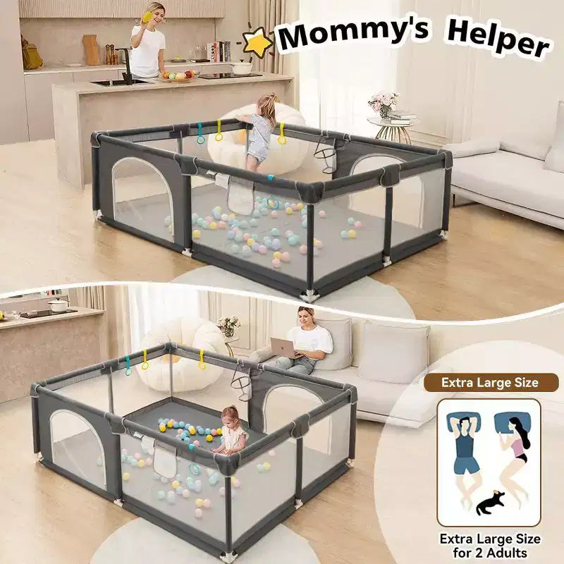 Corral de juegos para bebés de 79x79 con 4 paneles - Parque espacioso y seguro portátil