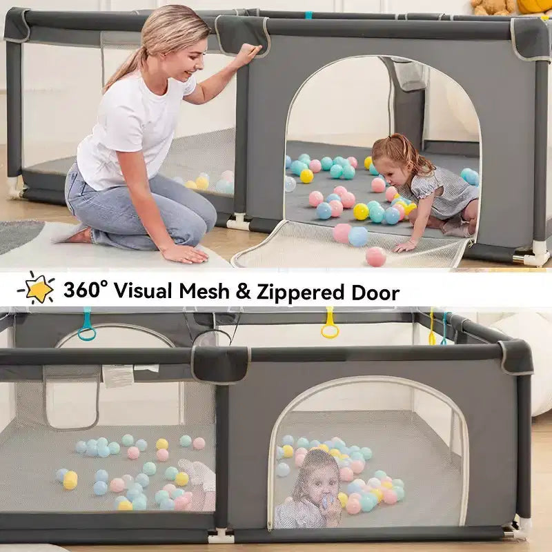 Corral de juegos para bebés de 79x79 con 4 paneles - Parque espacioso y seguro portátil
