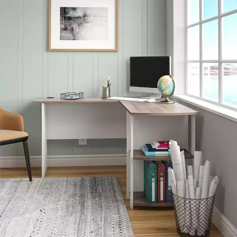 Escritorio en L con estanterías – Oficina en casa y estudio