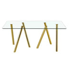 Mesa de comedor de vidrio templado de 71 pulgadas con patas de metal resistentes, resistente a impactos y al calor para comidas familiares