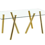 Mesa de comedor de vidrio templado de 71 pulgadas con patas de metal resistentes, resistente a impactos y al calor para comidas familiares