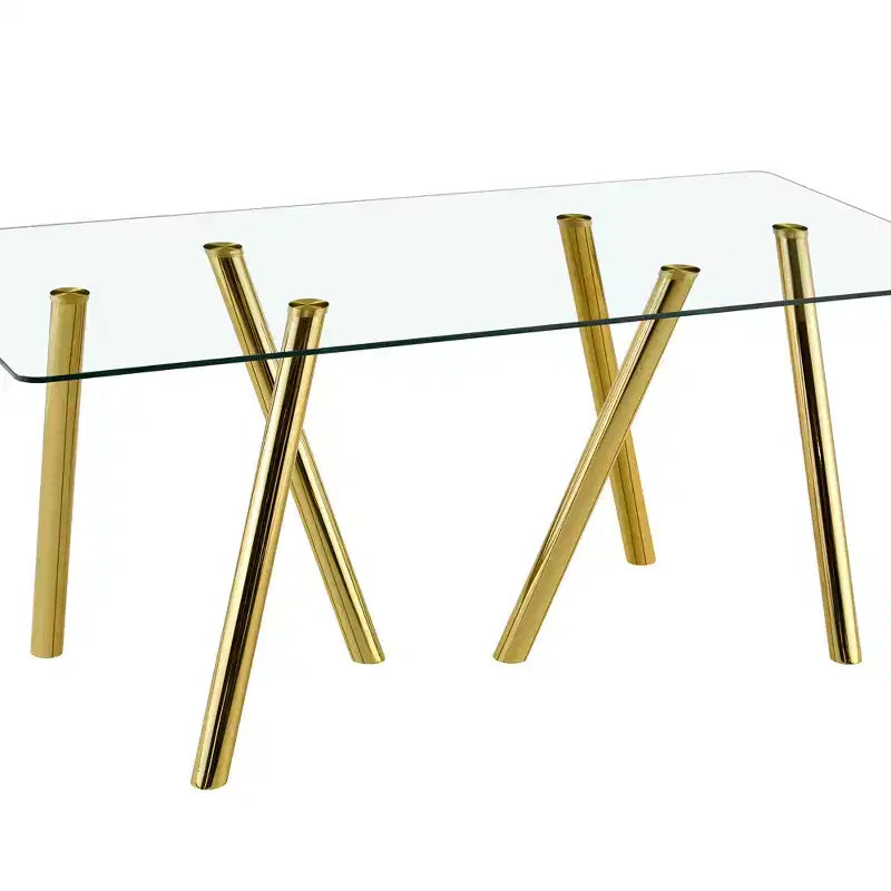 Mesa de comedor de vidrio templado de 71 pulgadas con patas de metal resistentes, resistente a impactos y al calor para comidas familiares