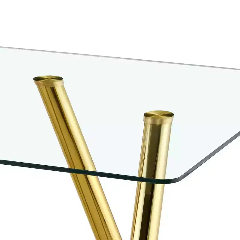 Mesa de comedor de vidrio templado de 71 pulgadas con patas de metal resistentes, resistente a impactos y al calor para comidas familiares