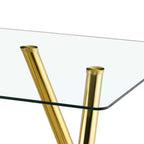 Mesa de comedor de vidrio templado de 71 pulgadas con patas de metal resistentes, resistente a impactos y al calor para comidas familiares