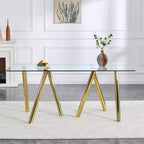 Mesa de comedor de vidrio templado de 71 pulgadas con patas de metal resistentes, resistente a impactos y al calor para comidas familiares
