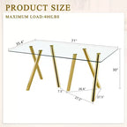 Mesa de comedor de vidrio templado de 71 pulgadas con patas de metal resistentes, resistente a impactos y al calor para comidas familiares