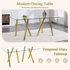 Mesa de comedor de vidrio templado de 71 pulgadas con patas de metal resistentes, resistente a impactos y al calor para comidas familiares