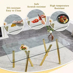 Mesa de comedor de vidrio templado de 71 pulgadas con patas de metal resistentes, resistente a impactos y al calor para comidas familiares