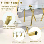 Mesa de comedor de vidrio templado de 71 pulgadas con patas de metal resistentes, resistente a impactos y al calor para comidas familiares
