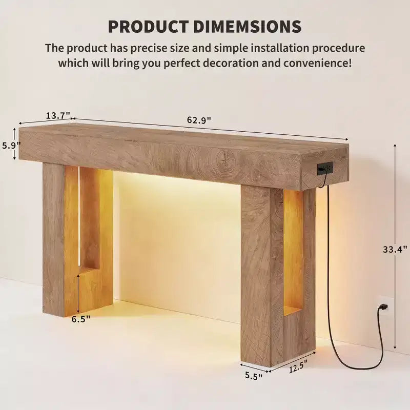 Mesa consola rústica de madera para sofá, sala de estar, recibidor, pasillo, detrás del sofá, rectangular, 63 pulgadas