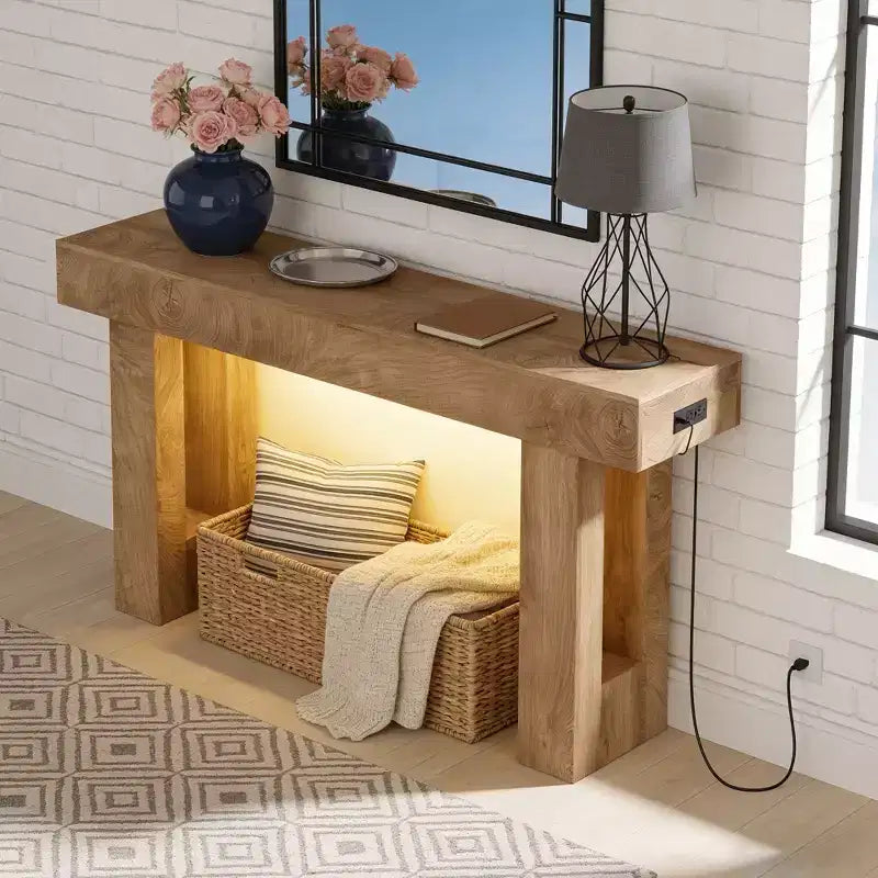 Mesa consola rústica de madera para sofá, sala de estar, recibidor, pasillo, detrás del sofá, rectangular, 63 pulgadas