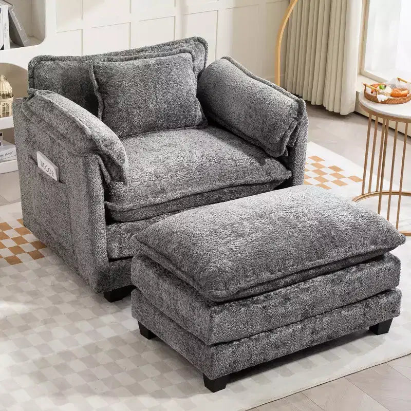 Sofá Oversized Moderno de Bouclé con Otomana