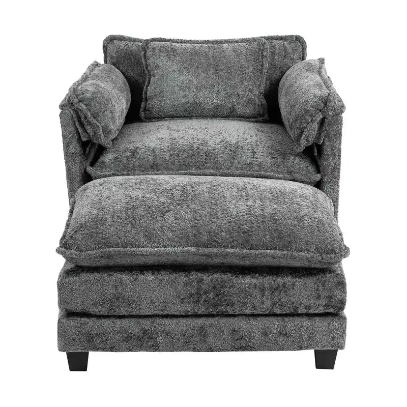 Sofá Oversized Moderno de Bouclé con Otomana