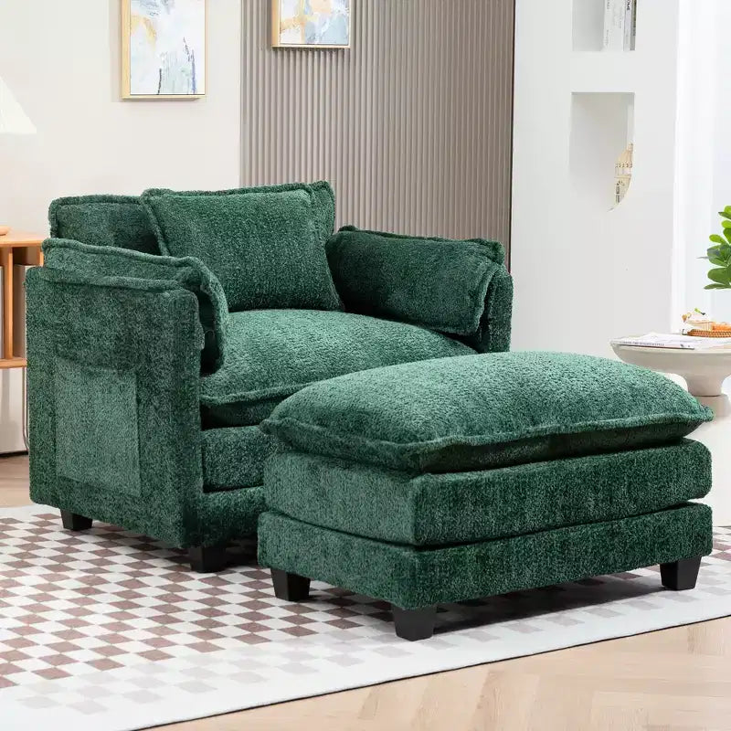 Sofá Oversized Moderno de Bouclé con Otomana