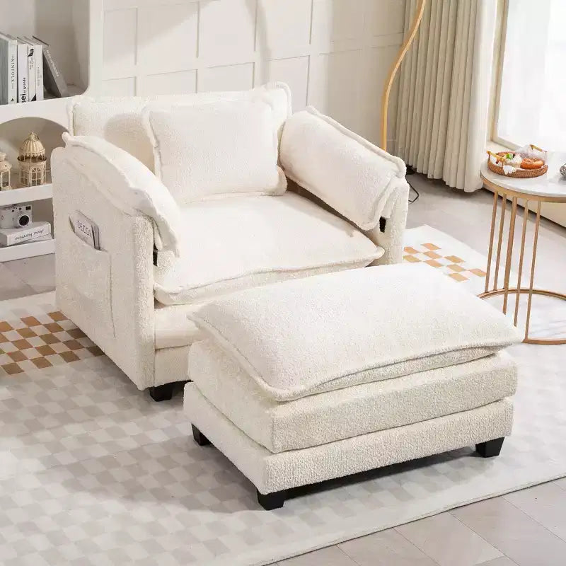 Sofá Oversized Moderno de Bouclé con Otomana