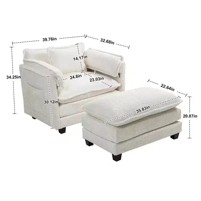 Sofá Oversized Moderno de Bouclé con Otomana