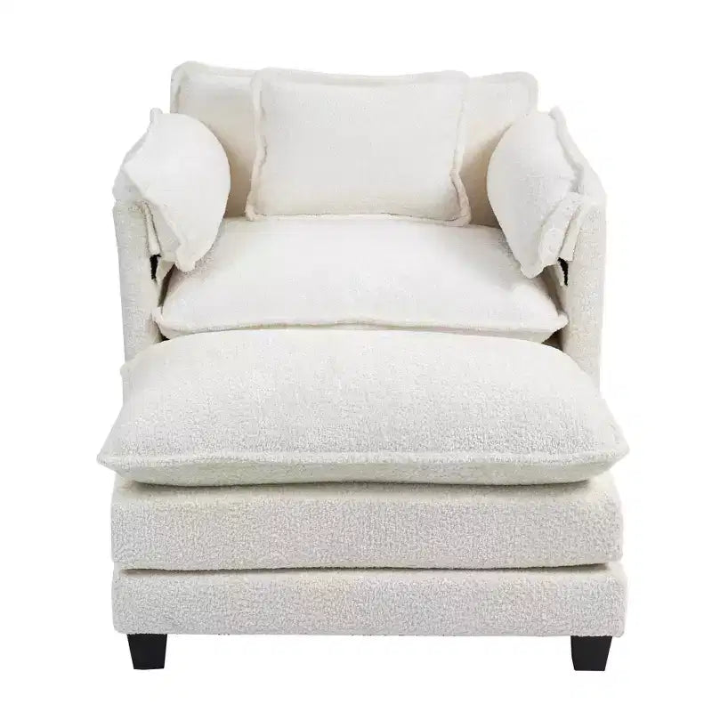 Sofá Oversized Moderno de Bouclé con Otomana
