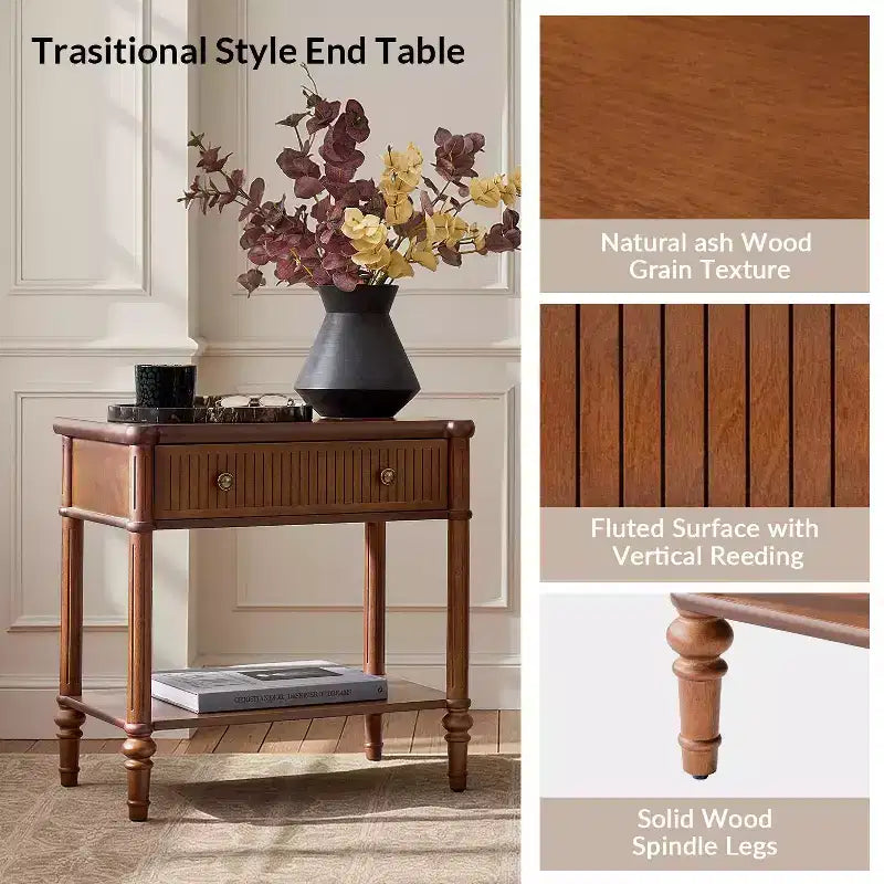 Mesa auxiliar de 1 cajón de 66 cm de altura - Negra