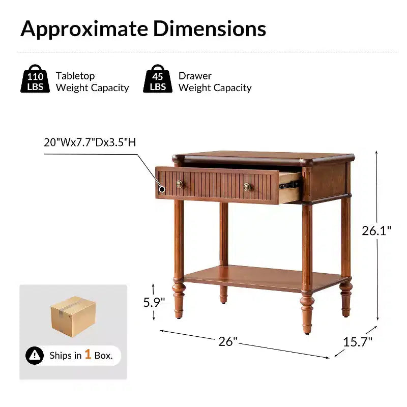 Mesa auxiliar de 1 cajón de 66 cm de altura - Negra
