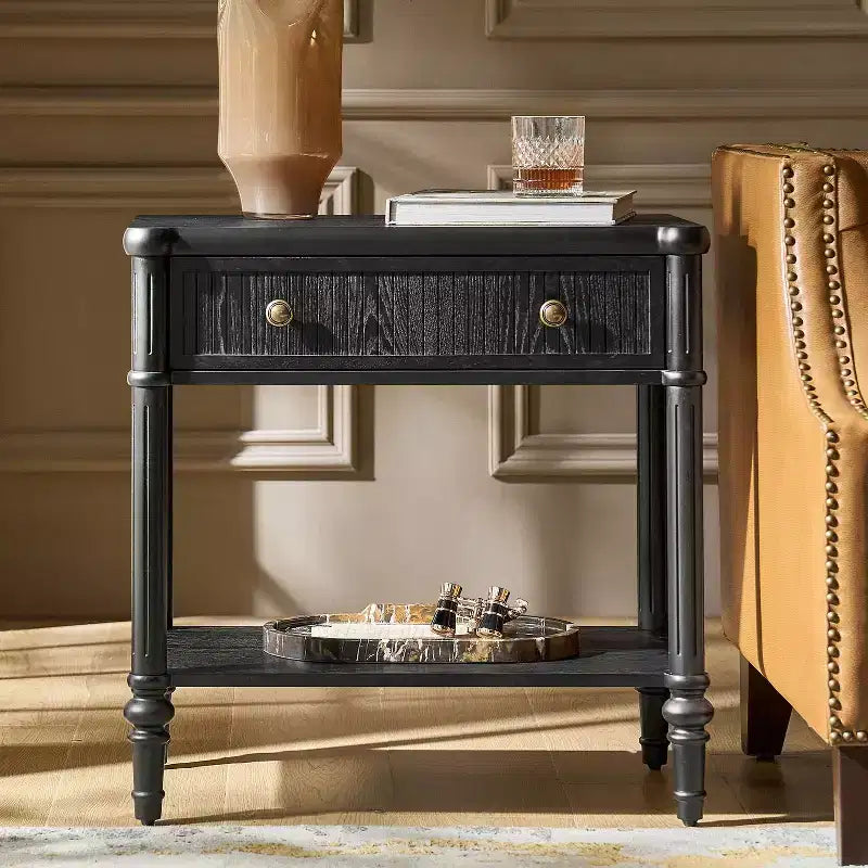 Mesa auxiliar de 1 cajón de 66 cm de altura - Negra