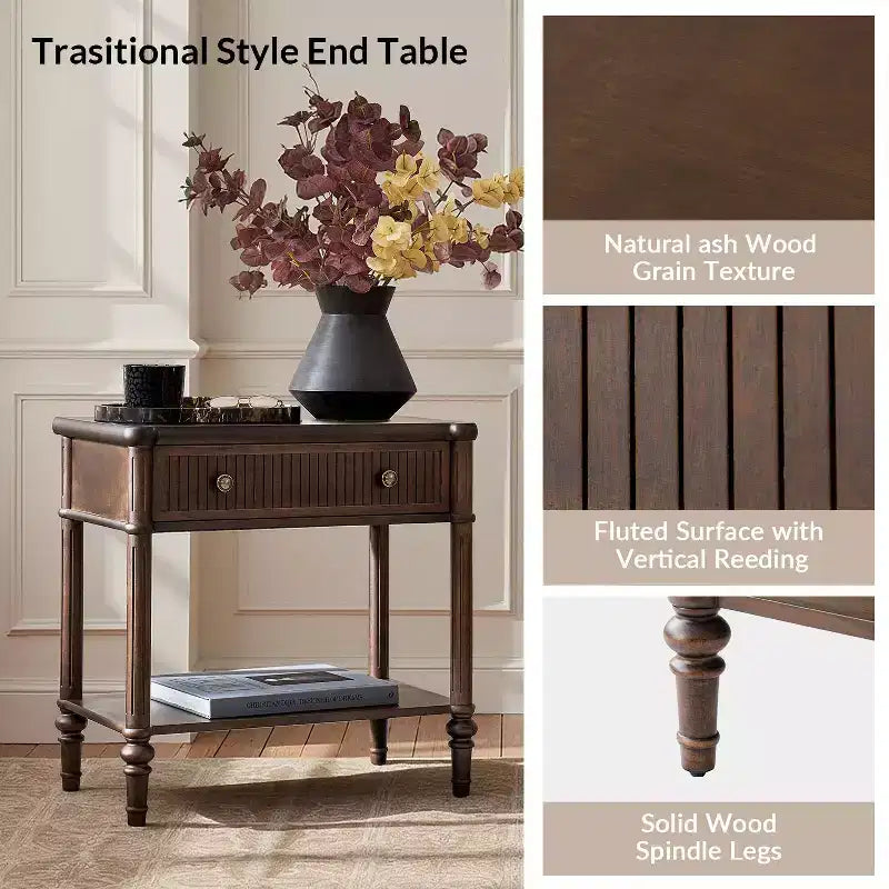 Mesa auxiliar de 1 cajón de 66 cm de altura - Negra