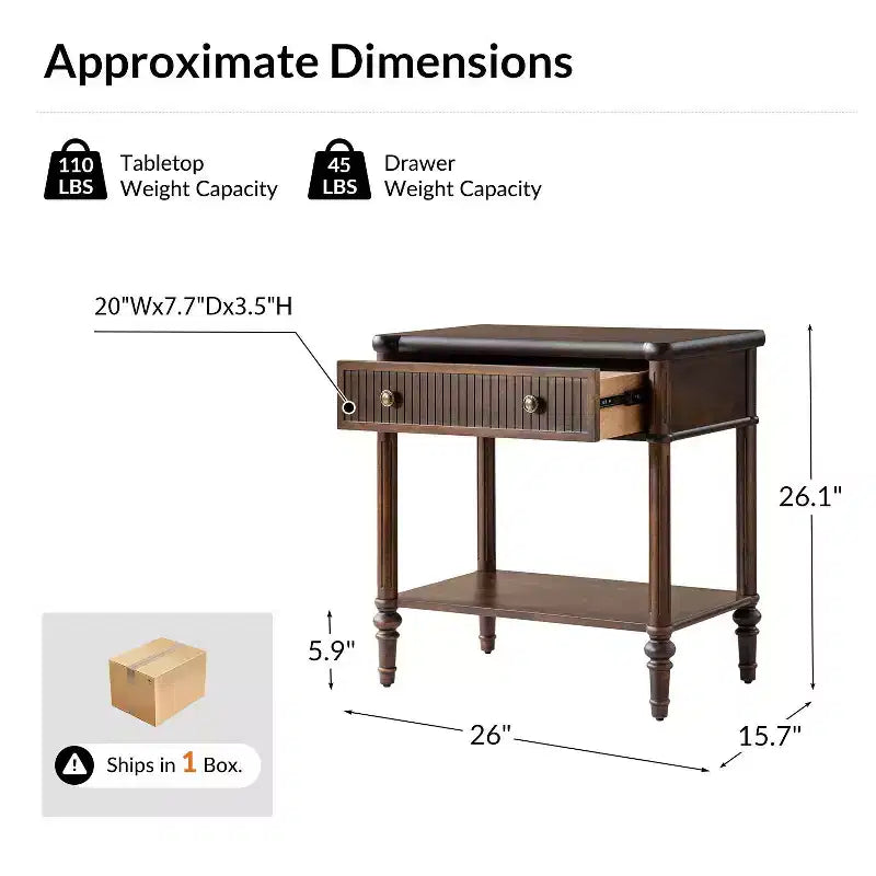 Mesa auxiliar de 1 cajón de 66 cm de altura - Negra