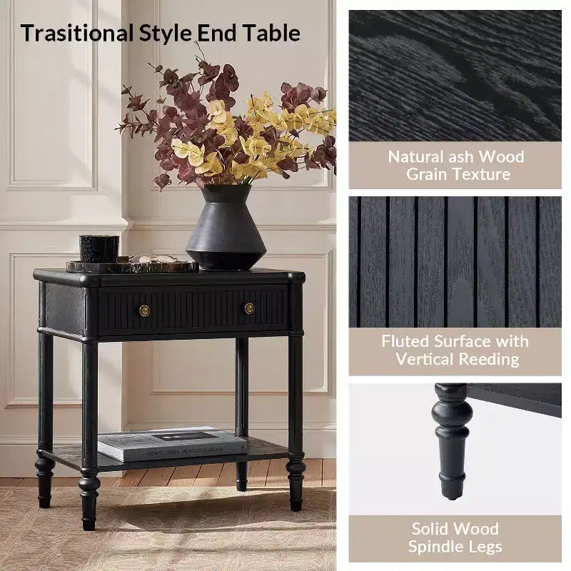 Mesa auxiliar de 1 cajón de 66 cm de altura - Negra