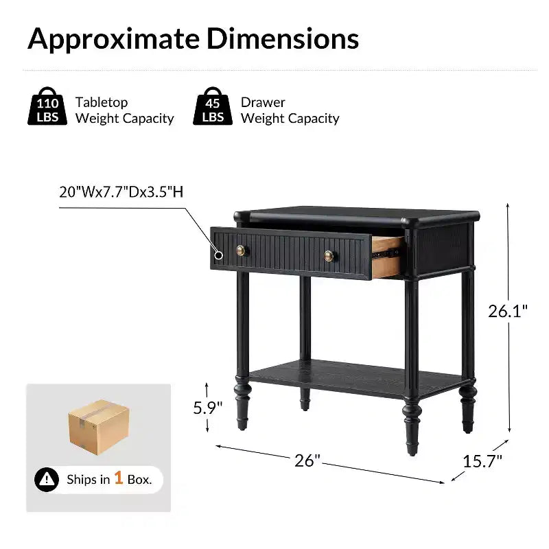 Mesa auxiliar de 1 cajón de 66 cm de altura - Negra